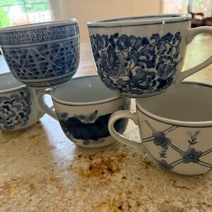 Blue and White Porcelain Tea Cups Set